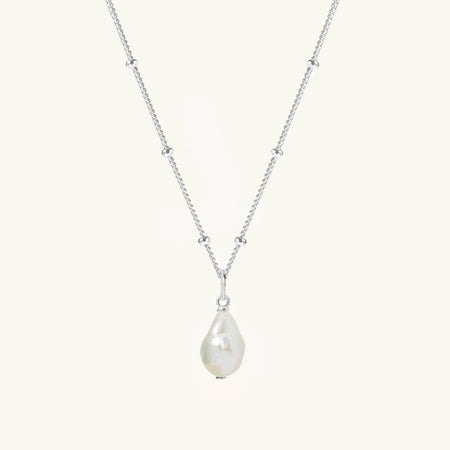 Freshwater Pearl Bead Chain Necklace Silver